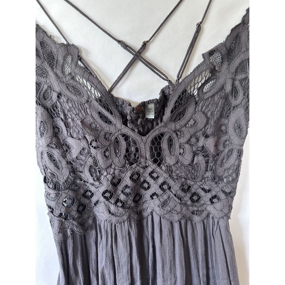 FP One Free People Lace Boho Tunic Mini Dress Gray Criss Cross Back M Medium - Picture 2 of 8